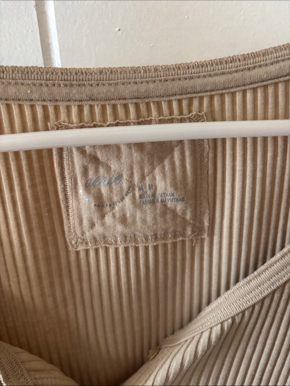 Aerie Ribbed Long-Sleeve Henley Top in Beige - Picture 2 of 2